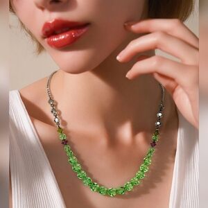 Handmde Green and Amethyst Swarovski Crystal Necklace